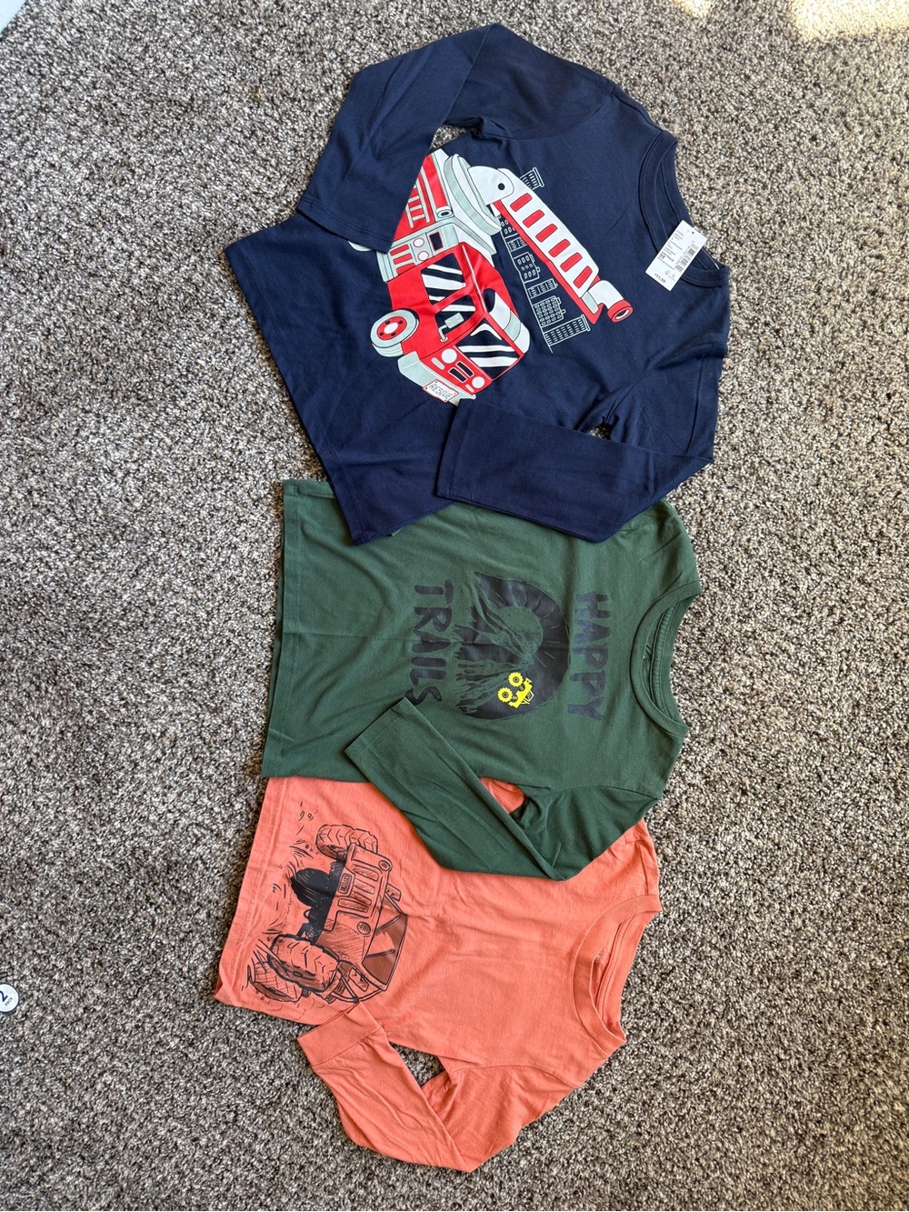 Carter's Boys Long-Sleeve Truck Tees in Navy, Green & Orange